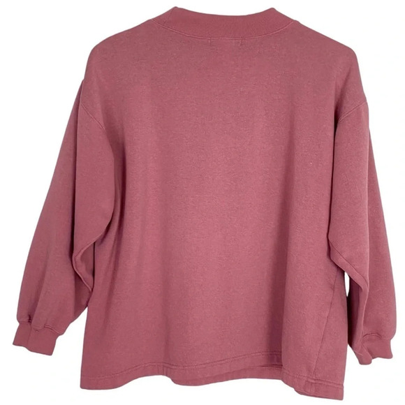 Vintage 90s Flower Embroidered Mockneck Pullover Floral Pink Sweatshirt Small - Picture 2 of 12